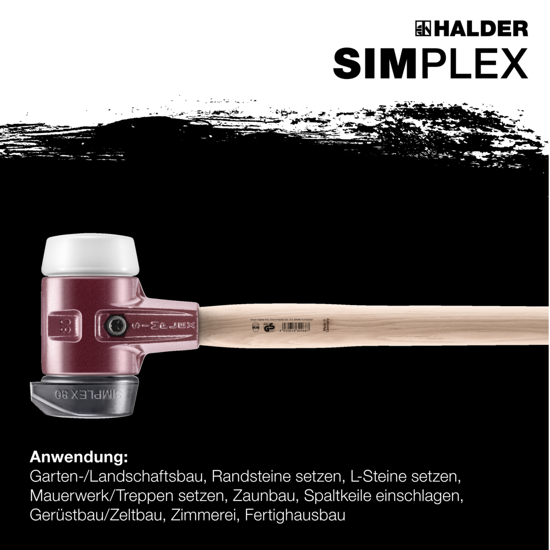 SIMPLEX-Vorschlaghammer, Gummikomposition, mit Standfuß / Superplastik; mit Tempergussgehäuse und Hickorystiel | D=60 mm | 3027.261