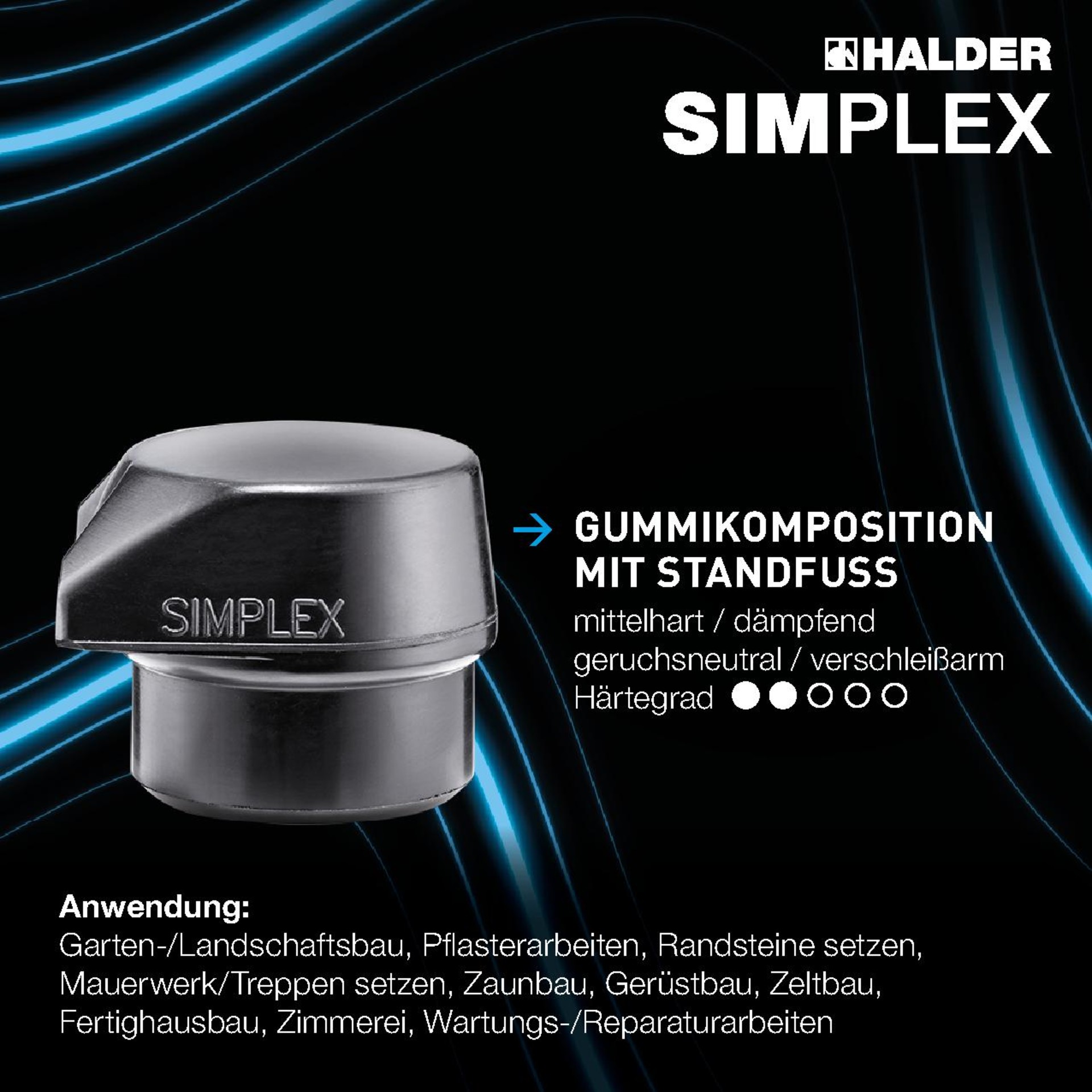 SIMPLEX-Schonhammer, Gummikomposition mit Standfuß / TPE-mid; mit Aluminiumgehäuse und hochwertigem extra kurzen Holzstiel | D=60 mm | 3123.262