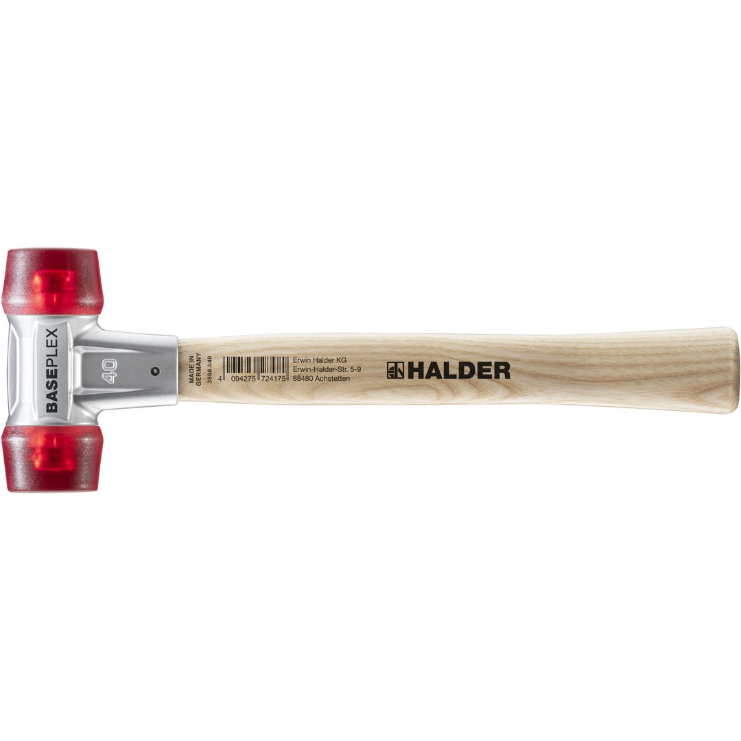 BASEPLEX-Schonhammer, Celluloseacetat / celluloseacetat mit Zinkdruckguss-Gehäuse und Holzstiel | D=40 mm | 3906.040