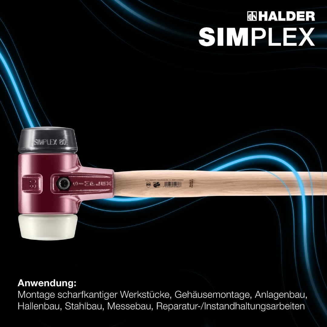 SIMPLEX-Vorschlaghammer, Gummikomposition / Nylon; mit Tempergussgehäuse und Hickorystiel | D=80 mm | 3028.081