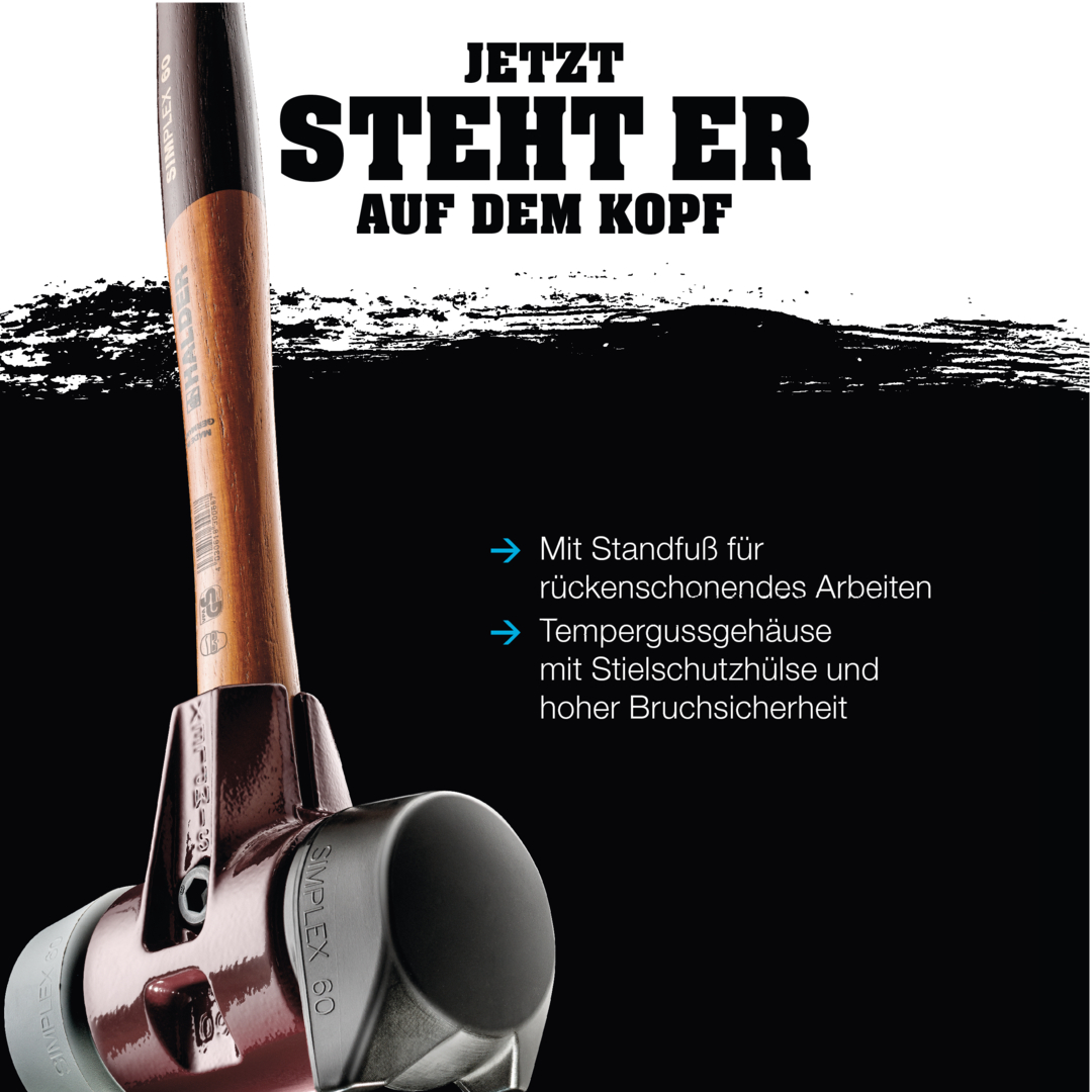 SIMPLEX-Schonhammer, Gummikomposition, mit Standfuß / TPE-soft; mit Tempergussgehäuse und hochwertigem Holzstiel | D=60 mm | 3012.260