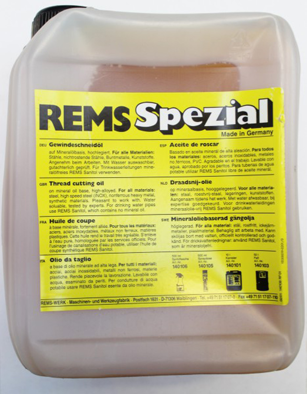 REMS Gewindeschneidstoff Schneidöl Kanister Spezial 2l Nr. 140108 (1l=17,50€)