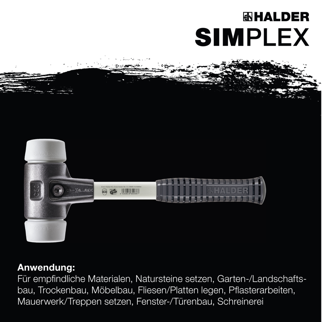 SIMPLEX-Schonhammer, TPE-mid; mit verstärktem Tempergussgehäuse und Fiberglasstiel | D=60 mm | 3703.060