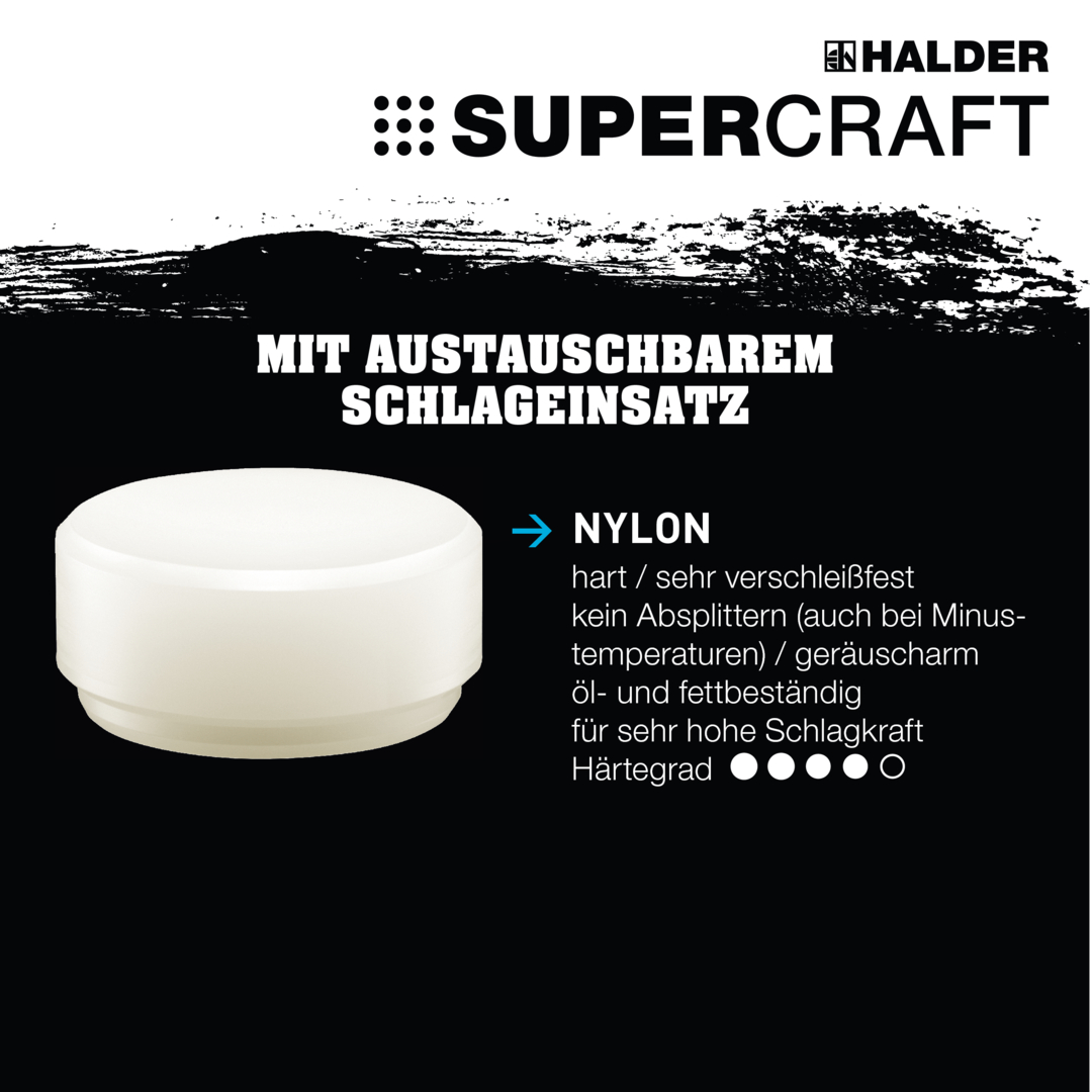 SUPERCRAFT-Schonhammer, mit schwingungsdämpfendem, ergonomisch geformtem und lackiertem Hickorystiel und abgerundetem Einsatz | D=25 mm | 3366.225