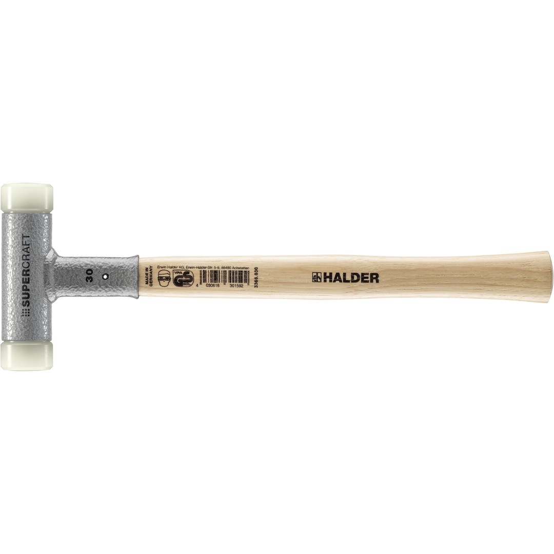 Młotek SUPERCRAFT z miękkim obuchem, z tłumiącym drgania, ergonomicznie ukształtowanym i lakierowanym trzonkiem hikorowym | D=30 mm | 3366.030