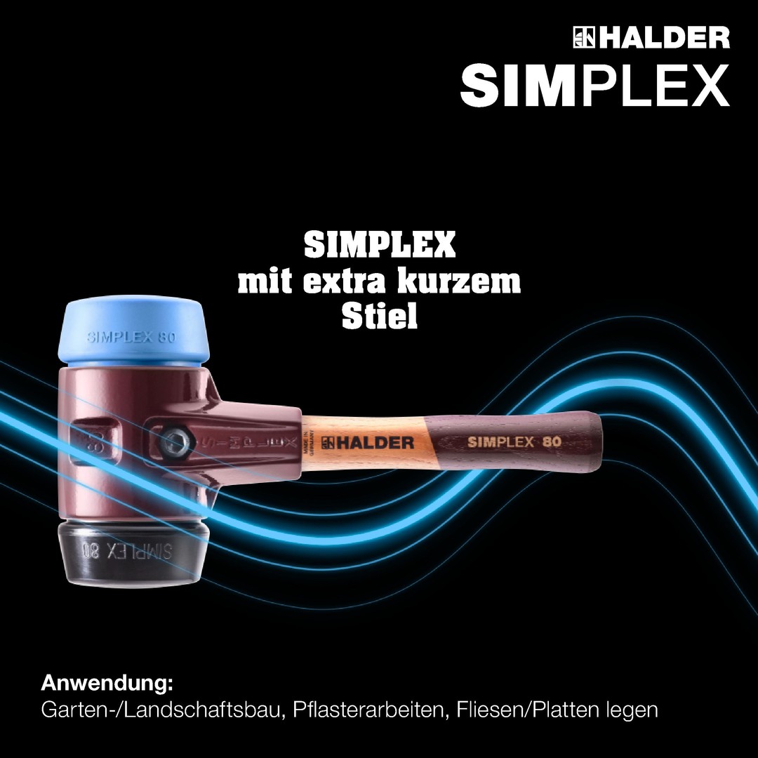 SIMPLEX-Schonhammer, TPE-soft / Gummikomposition; mit Tempergussgehäuse und hochwertigem extra kurzen Holzstiel | D=80 mm / Stielausführung=extra kurz | 3012.082