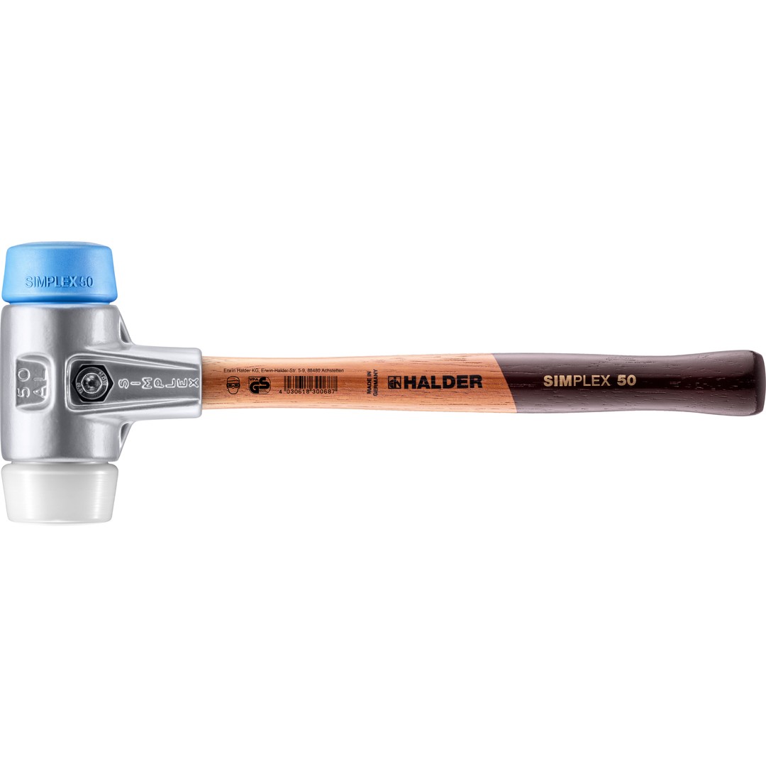 SIMPLEX-Schonhammer, TPE-soft / Superplastik; mit Aluminiumgehäuse und hochwertigem Holzstiel | D=50 mm | 3117.050
