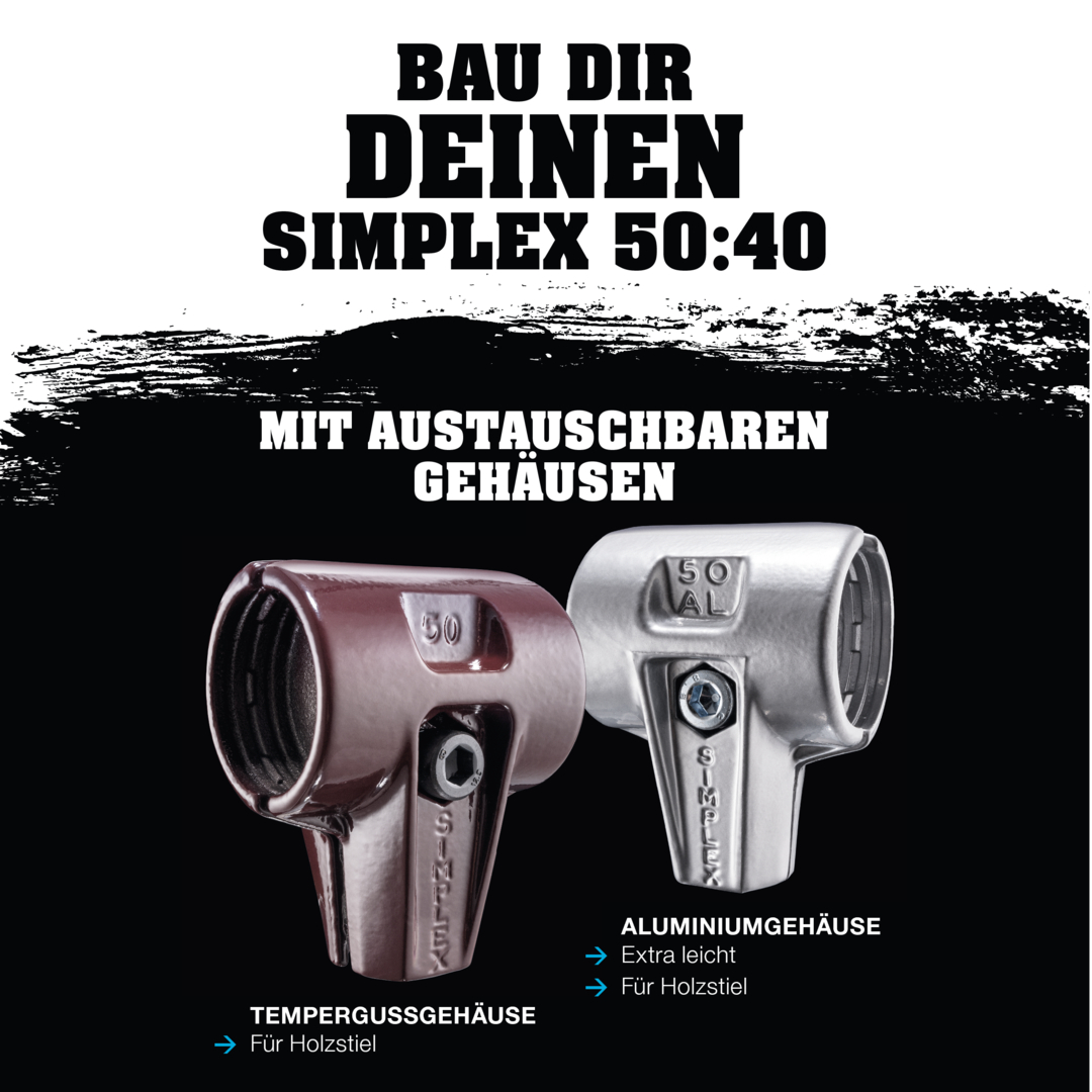 SIMPLEX-Schonhammer, 50:40, TPE-soft / Superplastik; mit Aluminiumgehäuse und hochwertigem Holzstiel | D=50 mm | 3117.051