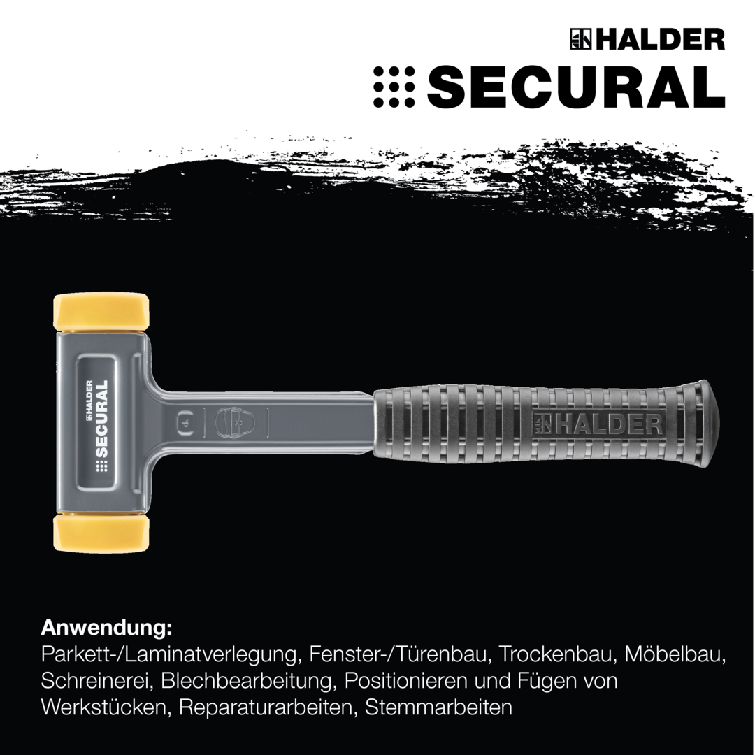 SECURAL-Schonhammer, Kopf und Stiel bruchsicher aus einem Stück Stahl, Schlageinsätze rechteckig | L=35 mm / B=45 mm | 3380.045