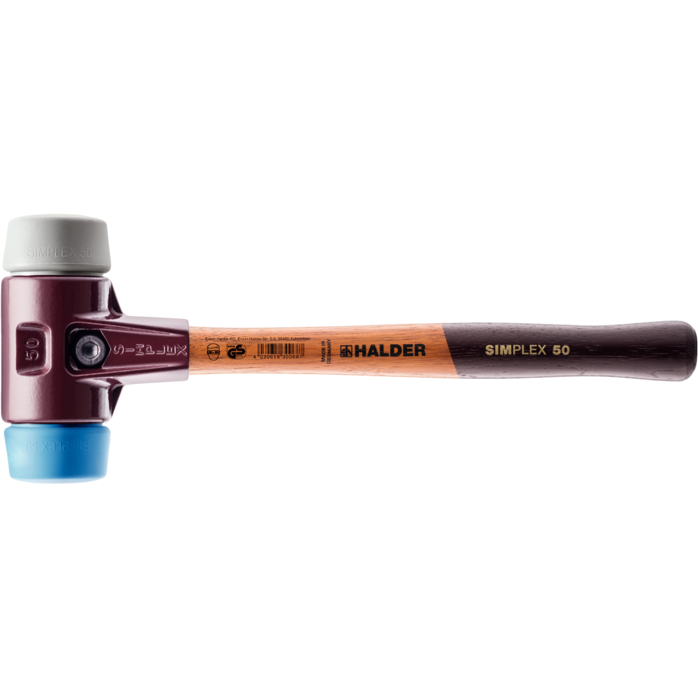 SIMPLEX-Schonhammer, TPE-soft / TPE-mid; mit Tempergussgehäuse und hochwertigem Holzstiel | D=60 mm | 3013.060