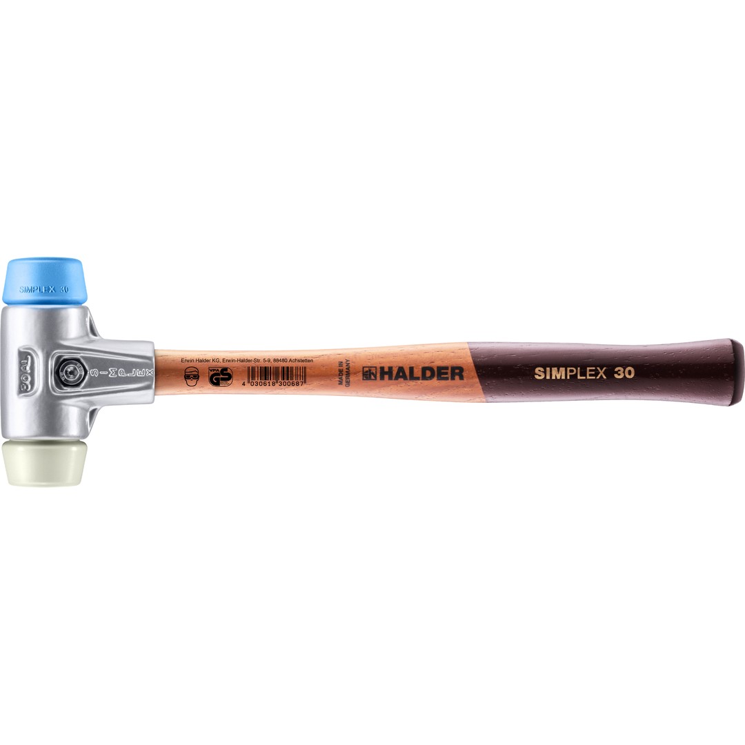 SIMPLEX-Schonhammer, TPE-soft / Nylon; mit Aluminiumgehäuse und hochwertigem Holzstiel | D=30 mm | 3118.030