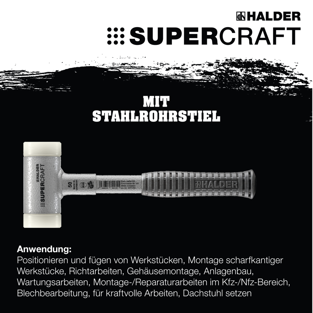 SUPERCRAFT-Schonhammer, mit bruchsicherem Stahlrohrstiel und ergonomisch geformtem, rutschsicherem Griff | D=70 mm | 3377.070