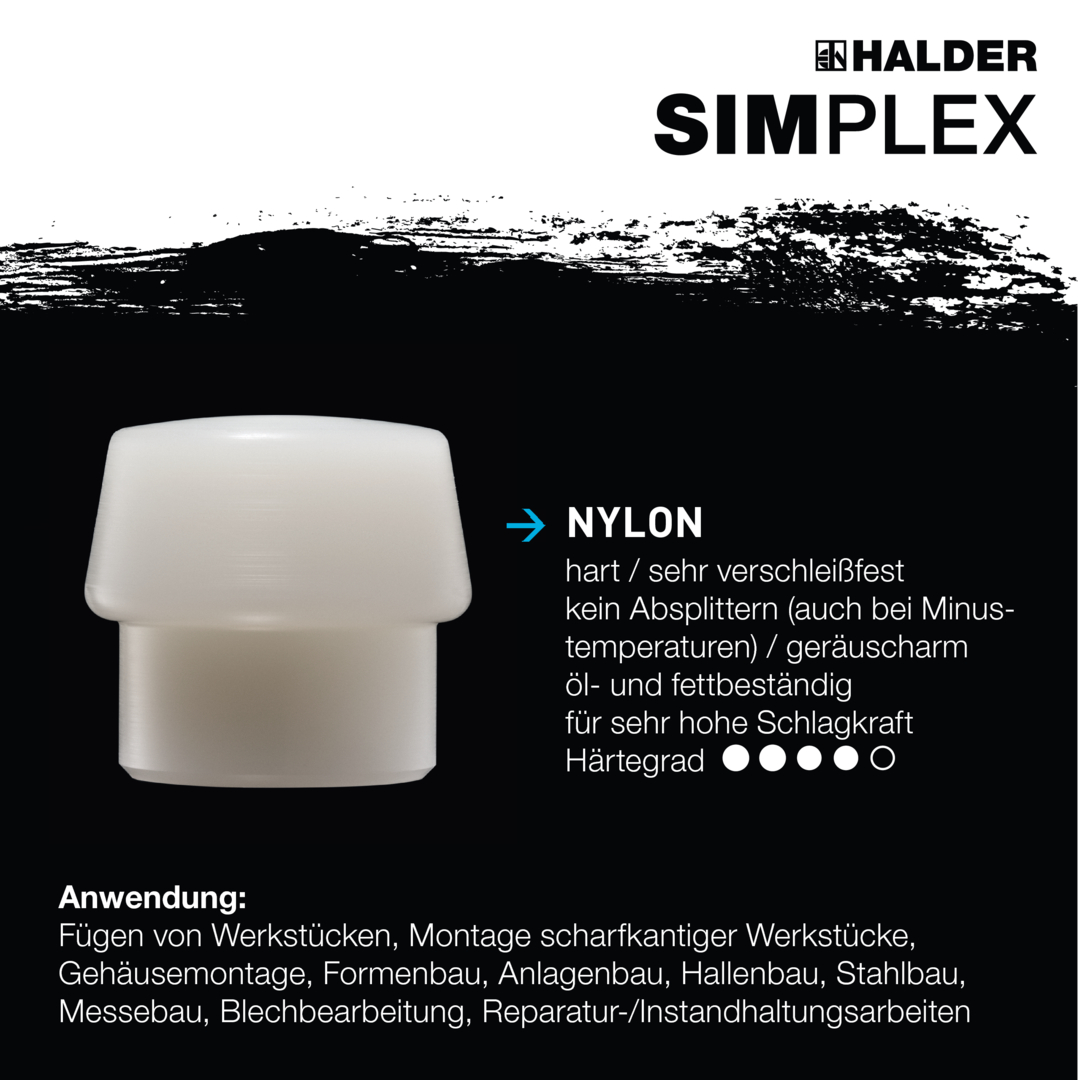 SIMPLEX-Schonhammer, Gummikomposition / Nylon; mit Tempergussgehäuse und hochwertigem Holzstiel | D=60 mm | 3028.060