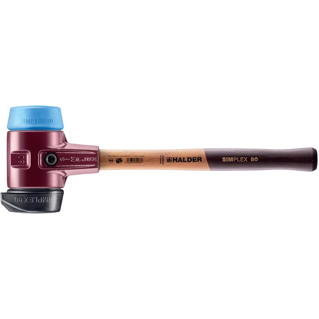 SIMPLEX-Schonhammer, Gummikomposition, mit Standfuß / TPE-soft; mit Tempergussgehäuse und hochwertigem Holzstiel | D=80 mm | 3012.280