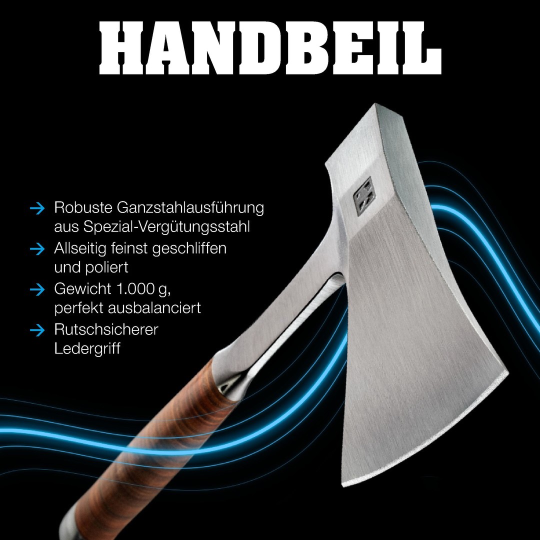 Handbeil, mit Ledergriff, inkl. hochwertiger Ledergürteltasche als Schneidschutz; in attraktiver Geschenk-Holzbox | 3555s001