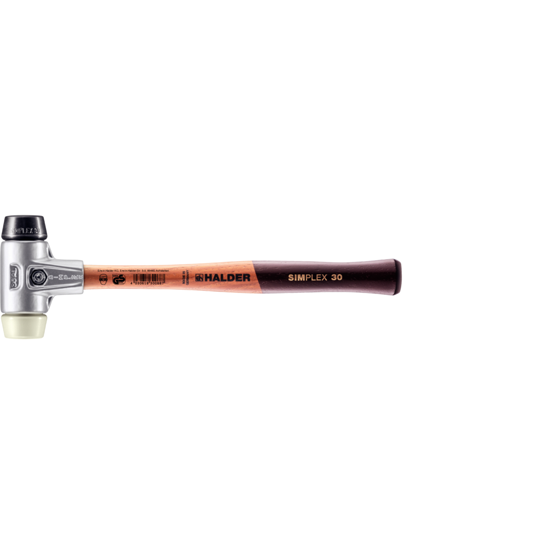 SIMPLEX-Schonhammer, Gummikomposition / Nylon; mit Aluminiumgehäuse und hochwertigem Holzstiel | D=30 mm | 3128.030