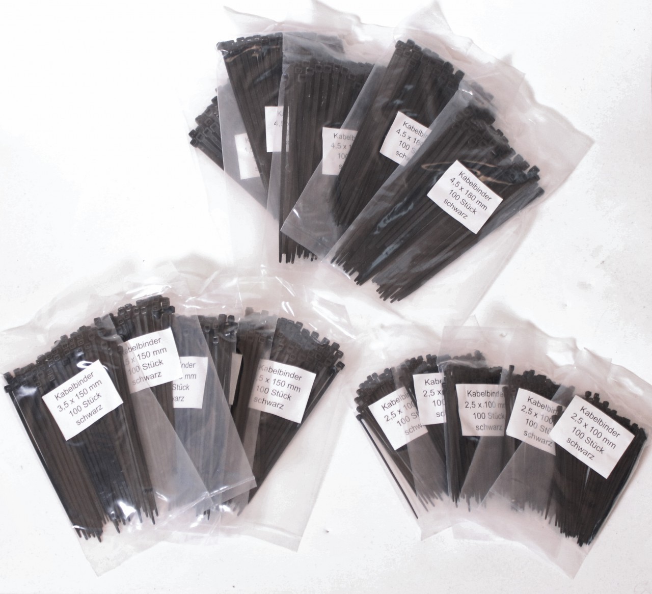 1500 x Kabelbinder Sortiment schwarz sortiert je 500 x 2,5 / 3,5 / 4,5 mm Set UV