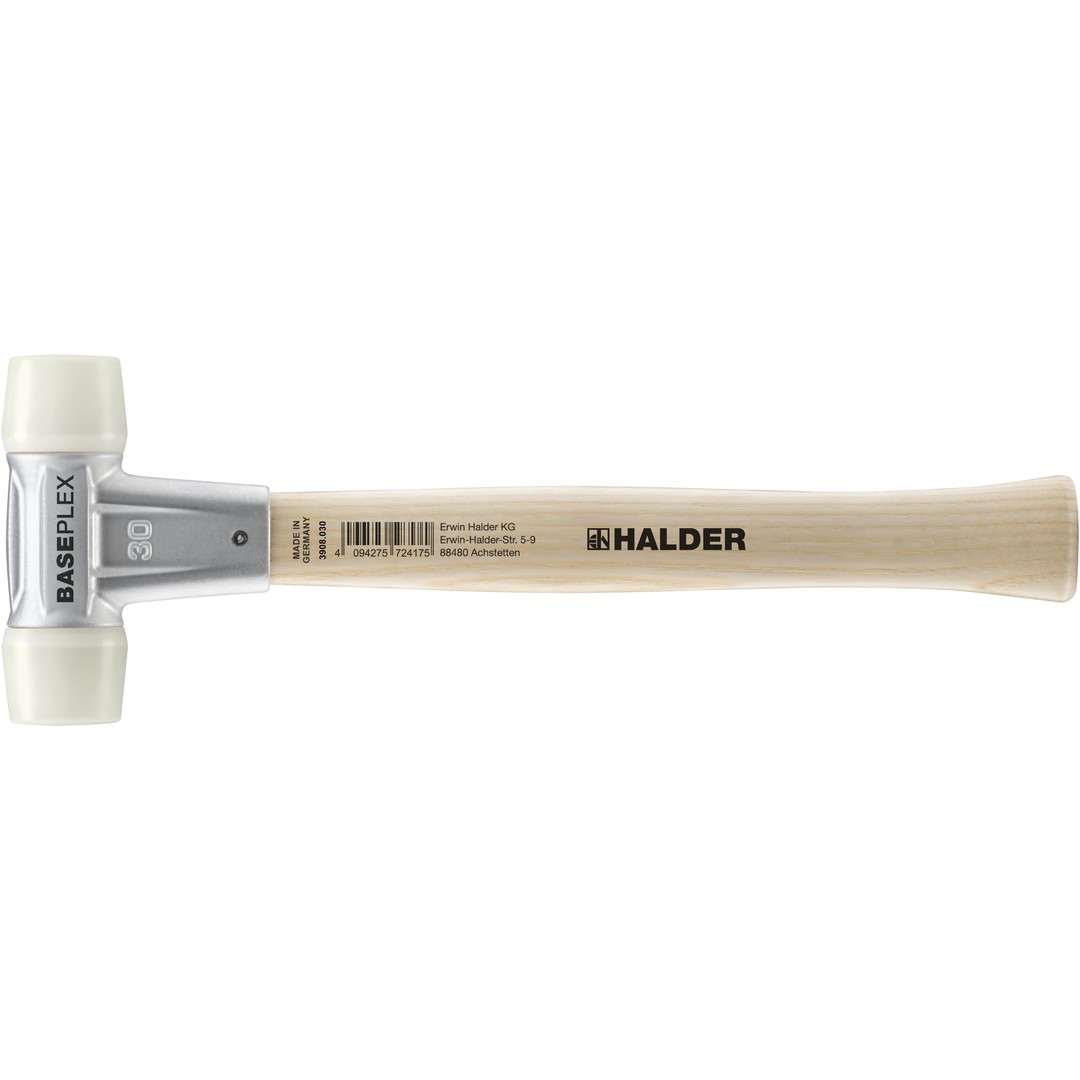 Młotek BASEPLEX z miękkim obuchem, nylon z obudową z odlewu cynkowego i drewnianym trzonkiem | D=30 mm | 3908.030
