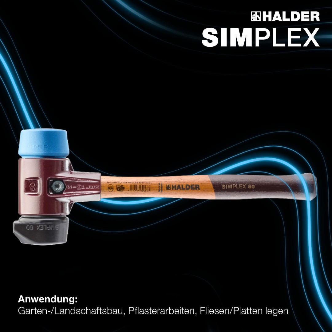 SIMPLEX-Schonhammer, Gummikomposition, mit Standfuß / TPE-soft; mit Tempergussgehäuse und hochwertigem Holzstiel | D=80 mm | 3012.280