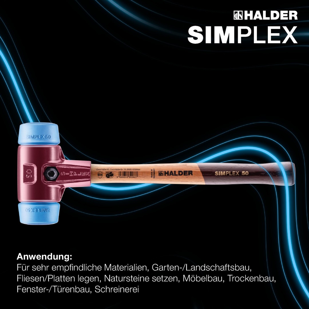 Młotek SIMPLEX z miękkim obuchem, TPE-miękki; z obudową z żeliwa ciągliwego i wysokiej jakości drewnianym trzonkiem | D=80 mm | 3001.080