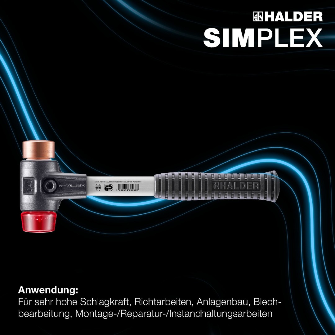 SIMPLEX-Schonhammer, Kupfer / Plastik; mit verstärktem Tempergussgehäuse und Fiberglasstiel | D=40 mm | 3746.040