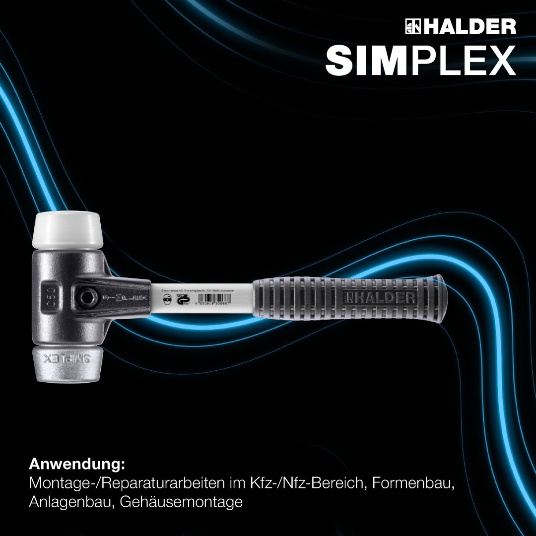 SIMPLEX-Schonhammer, Superplastik / Weichmetall; mit verstärktem Tempergussgehäuse und Fiberglasstiel | D=80 mm | 3779.080