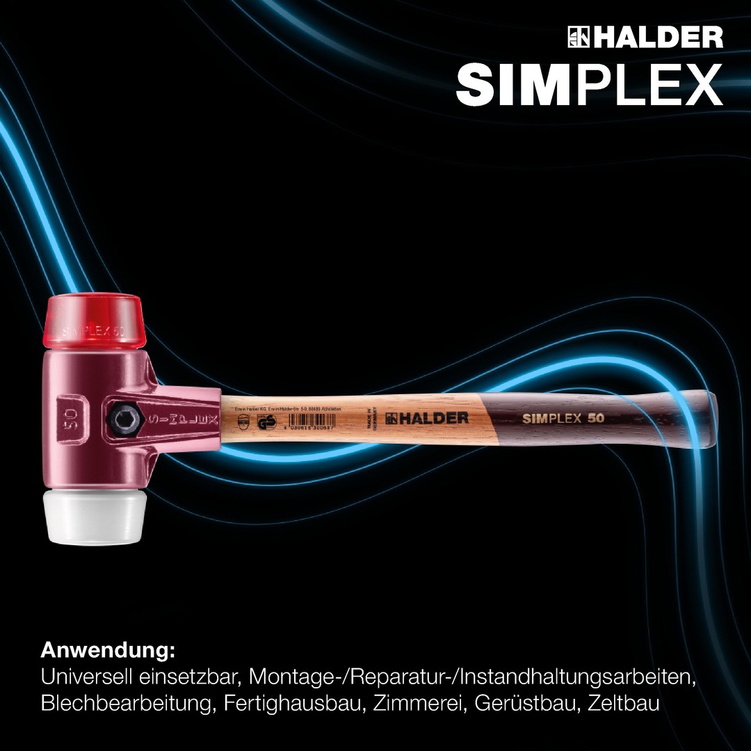 SIMPLEX-Schonhammer, Plastik / Nylon; mit Tempergussgehäuse und hochwertigem Holzstiel | D=60 mm | 3068.060