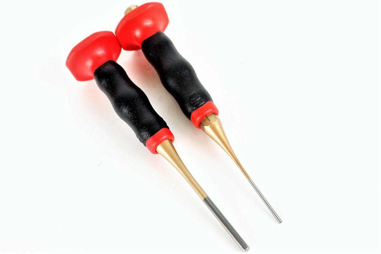 RENNSTEIG zestaw przebijaków do szpilek 2 szt. z osłoną dłoni 2-4 mm przecinak centrujący przebijak