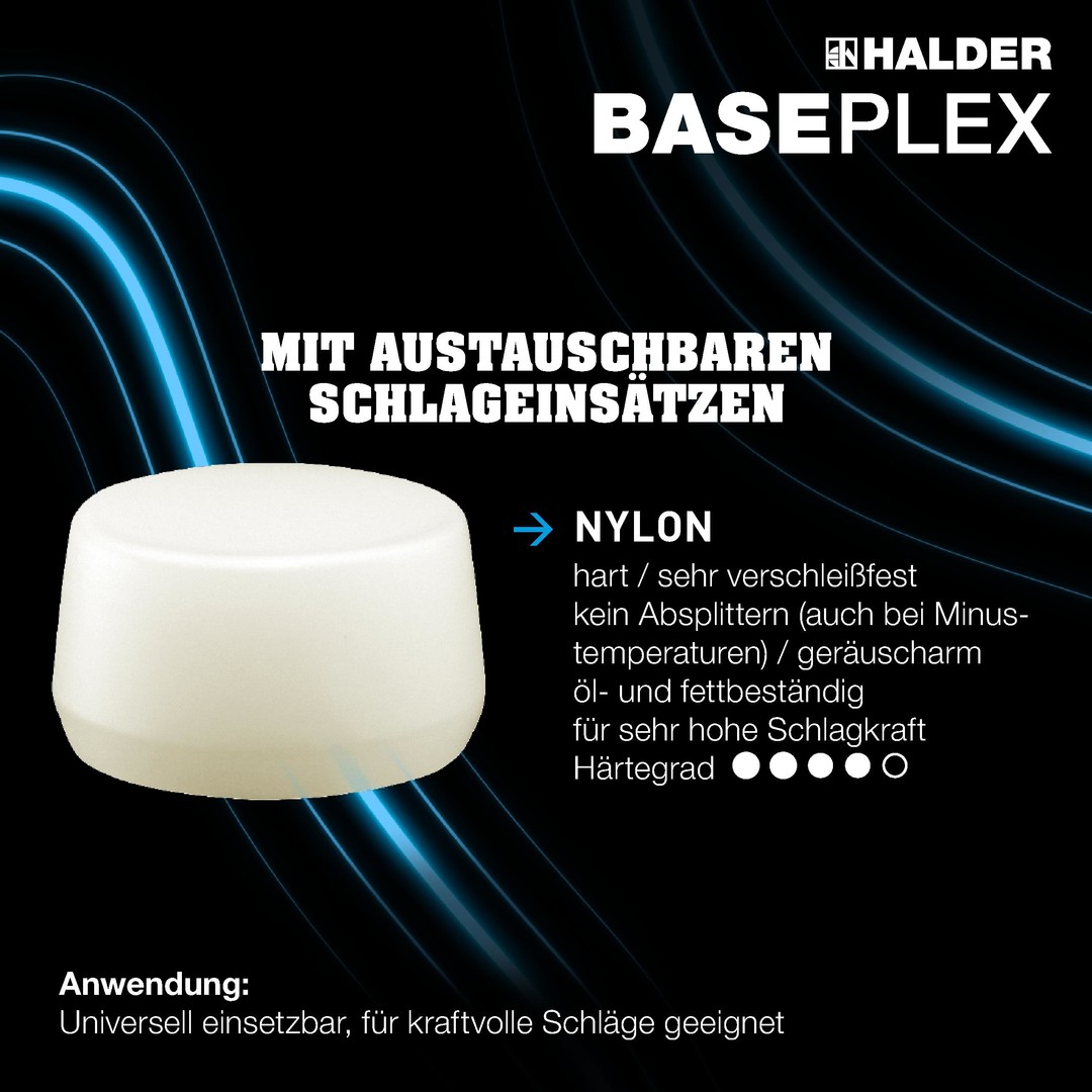 BASEPLEX-Schonhammer, Nylon / Celluloseacetat mit Zinkdruckguss-Gehäuse und Holzstiel | D=25 mm | 3968.025 Pudełko "Dreamteam Maintenance", młotek SUPERCRAFT z trzonkiem hikorowym i młotek BASEPLEX z trzonkiem hikorowym, octan celulozy / nylon | 3366s001