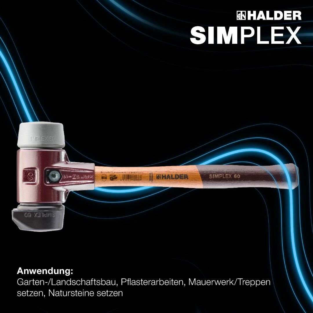 SIMPLEX-Schonhammer, Gummikomposition, mit Standfuß / TPE-mid; mit Tempergussgehäuse und hochwertigem Holzstiel | D=80 mm | 3023.280
