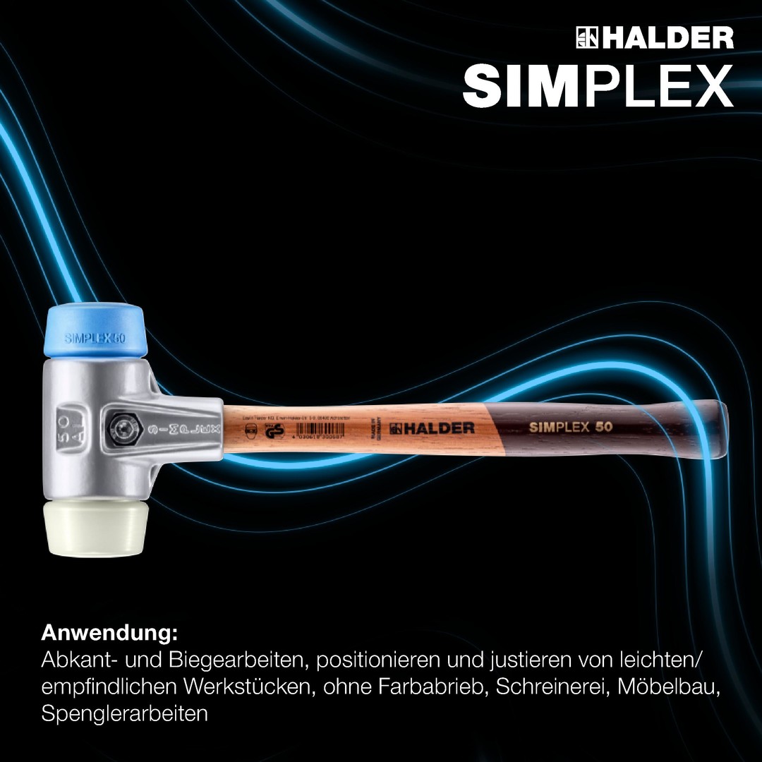 SIMPLEX-Schonhammer, TPE-soft / Nylon; mit Aluminiumgehäuse und hochwertigem Holzstiel | D=30 mm | 3118.030 Młotek SIMPLEX z miękkim obuchem, TPE-miękki / nylon; z aluminiową obudową i wysokiej jakości drewnianym trzonkiem | D=60 mm | 3118.060