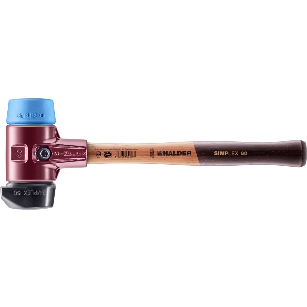 SIMPLEX-Schonhammer, Gummikomposition, mit Standfuß / TPE-soft; mit Tempergussgehäuse und hochwertigem Holzstiel | D=60 mm | 3012.260