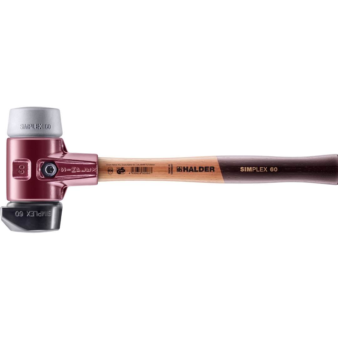 SIMPLEX-Schonhammer, Gummikomposition, mit Standfuß / TPE-mid; mit Tempergussgehäuse und hochwertigem Holzstiel | D=60 mm | 3023.260