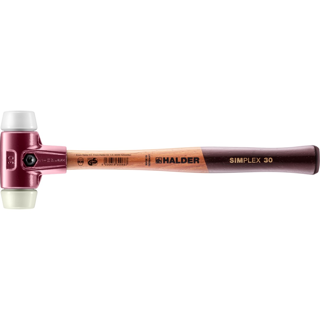 SIMPLEX-Schonhammer, Superplastik / Nylon; mit Tempergussgehäuse und hochwertigem Holzstiel | D=30 mm | 3078.030
