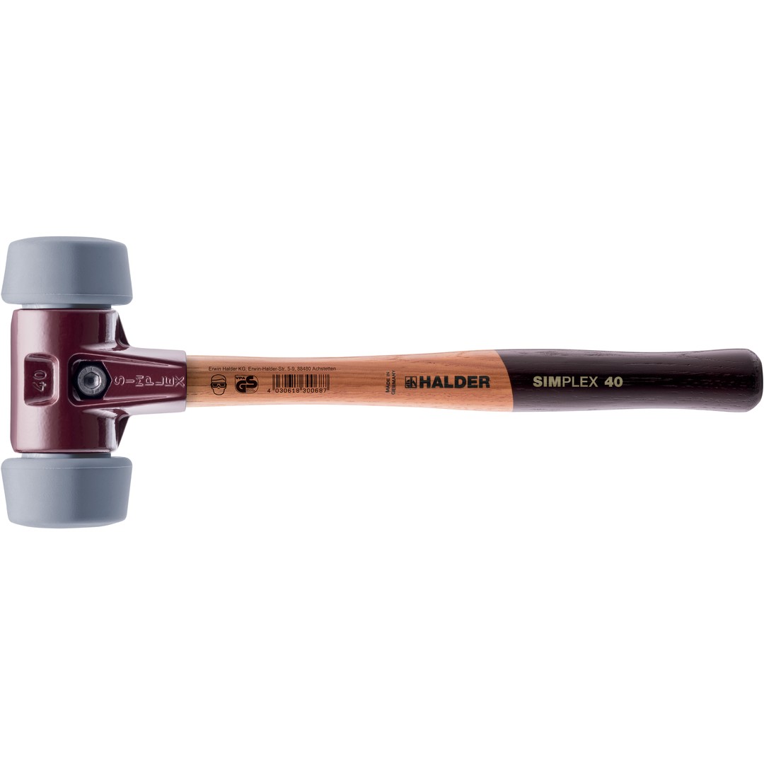 SIMPLEX-Schonhammer, 50:40, TPE-mid; mit Tempergussgehäuse und hochwertigem Holzstiel | D=50 mm | 3003.051