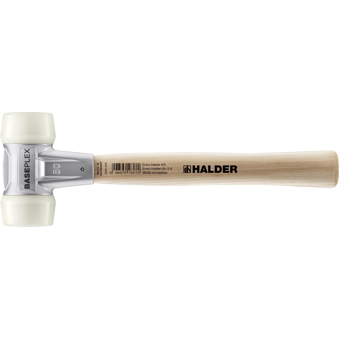 BASEPLEX-Schonhammer, Nylon / Nylon mit Zinkdruckguss-Gehäuse und Holzstiel | D=50 mm | 3908.050
