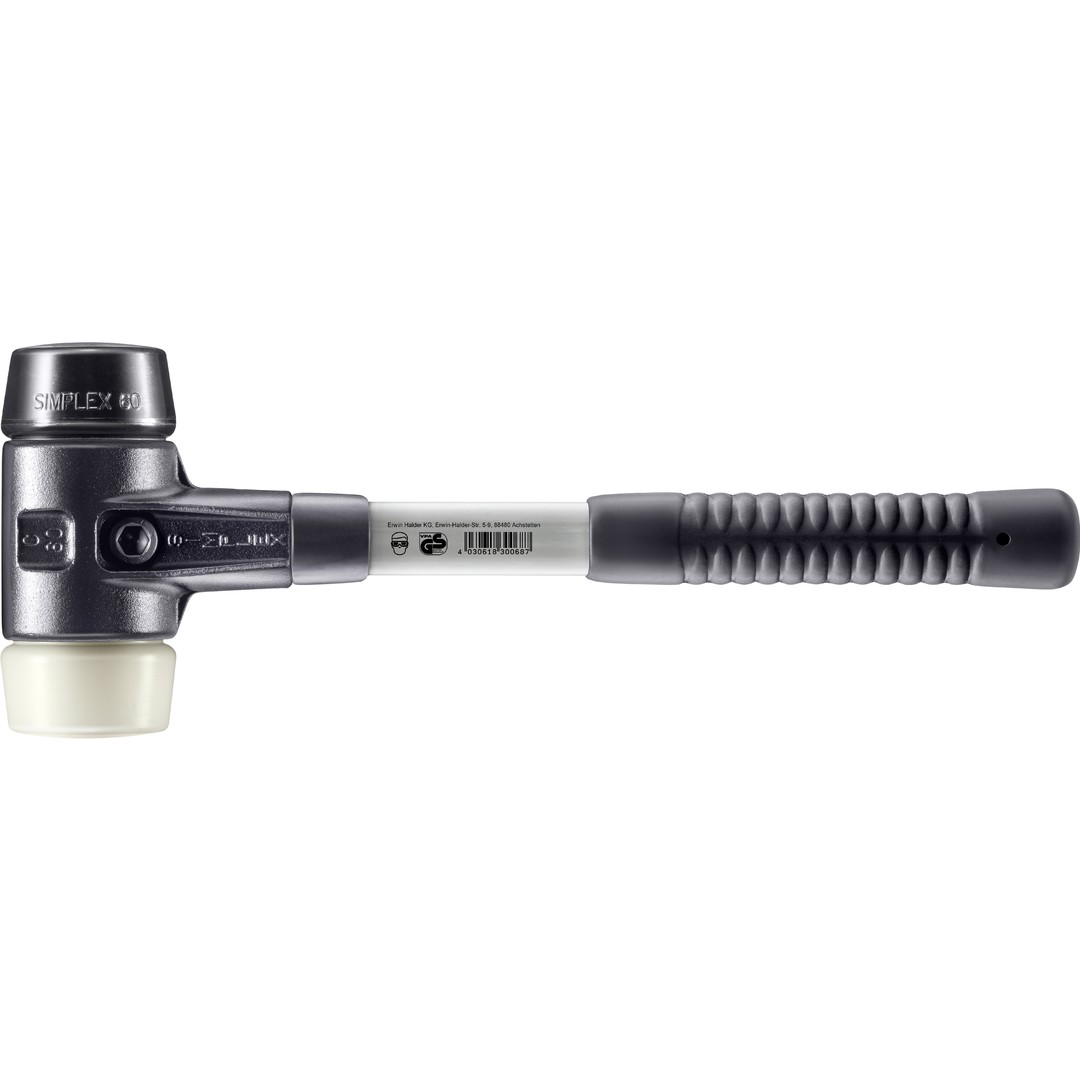SIMPLEX-Schonhammer, Gummikomposition / Nylon; mit verstärktem Tempergussgehäuse und Fiberglasstiel | D=60 mm | 3728.060