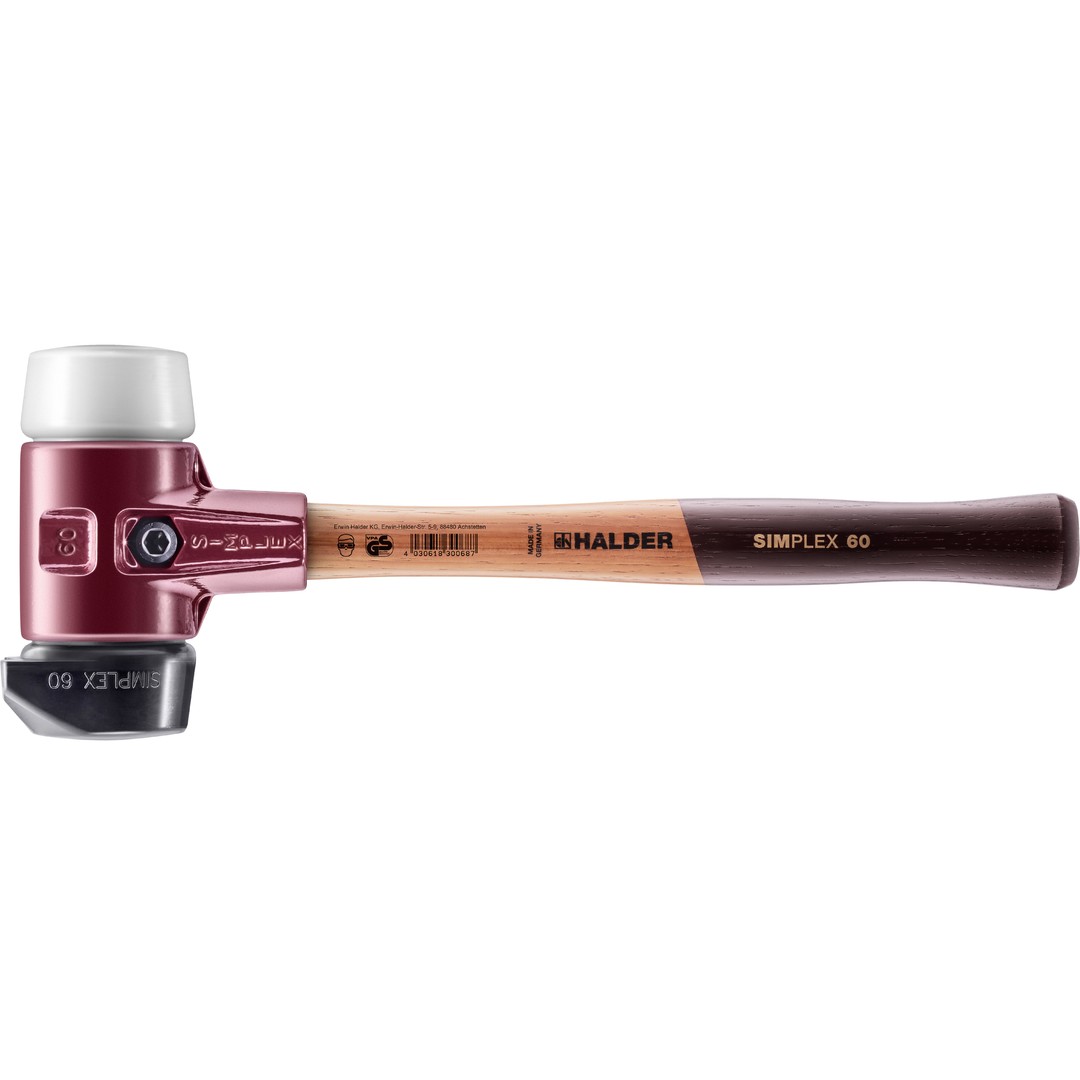Młotek SIMPLEX z miękkim obuchem, gumowy, z podstawą / superplastik; z obudową z żeliwa ciągliwego i wysokiej jakości drewnianym trzonkiem | D=60 mm | 3027.260 Młotek SIMPLEX z miękkim obuchem, gumowy, z podstawą / superplastik; z obudową z żeliwa ciągliwego i wysokiej jakości drewnianym trzonkiem | D=60 mm | 3027.260