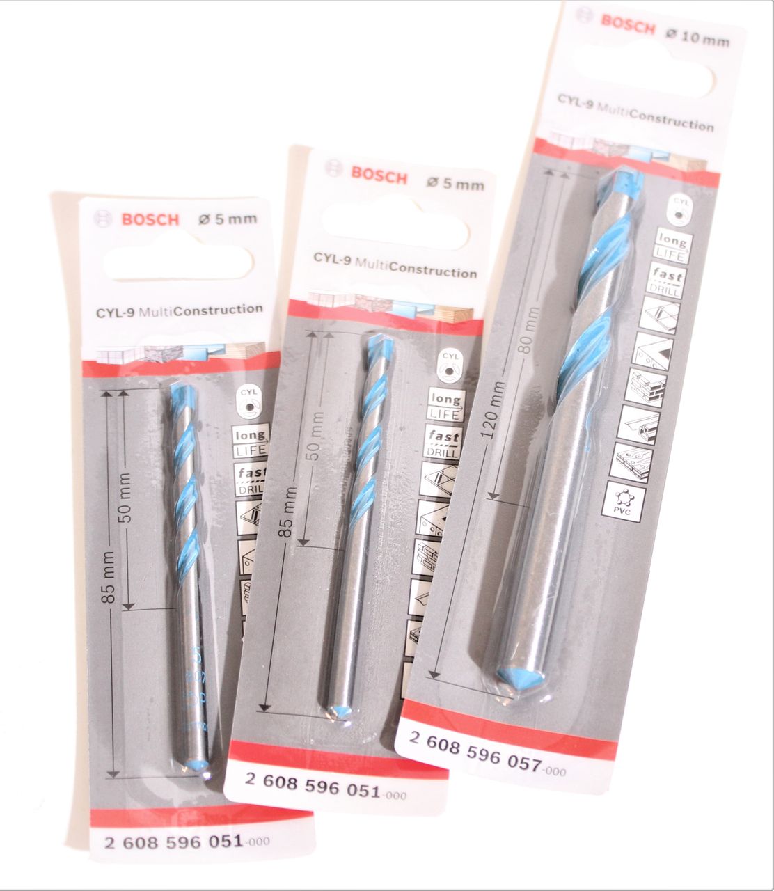 BOSCH Spiralbohrer Set 3-tlg. CYL-9 Multi Construction Bohrer Bohren Beton Holz
