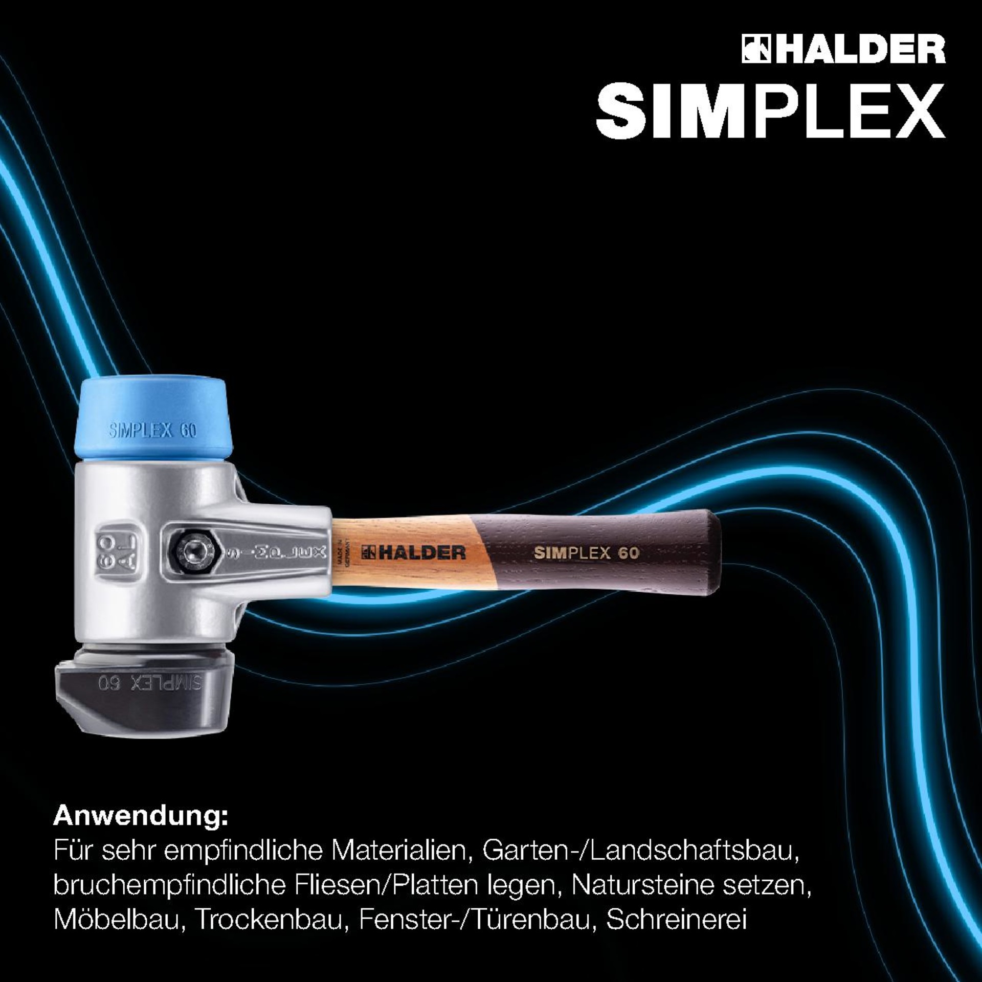 SIMPLEX Schonhammer, Gummi mit Standfuß / TPE-soft; Alu-Gehäuse, kurzer Holzstiel | D=60 mm | 3112.262