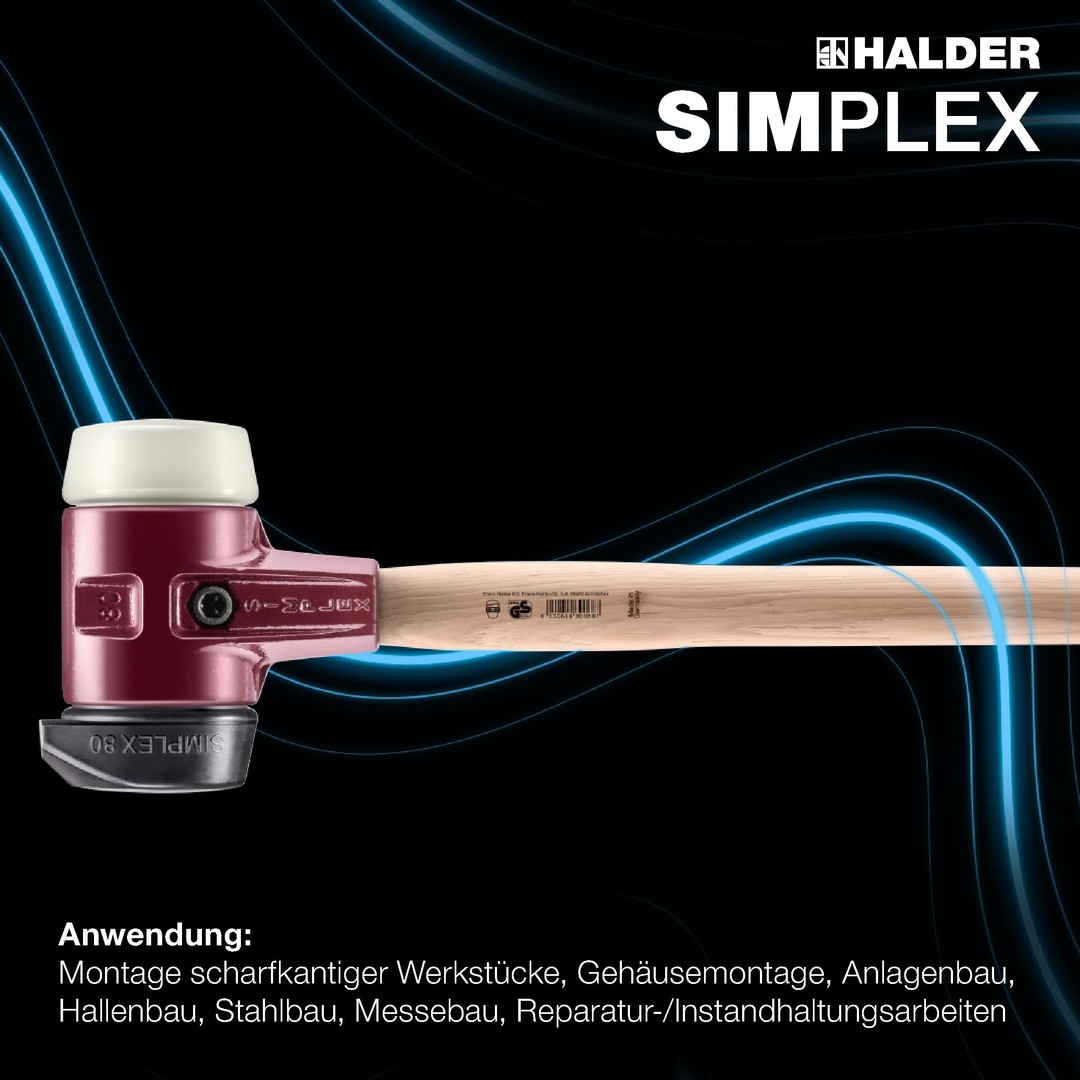 SIMPLEX-Vorschlaghammer, Gummikomposition, mit Standfuß / Nylon; mit Tempergussgehäuse und Hickorystiel | D=80 mm | 3028.281