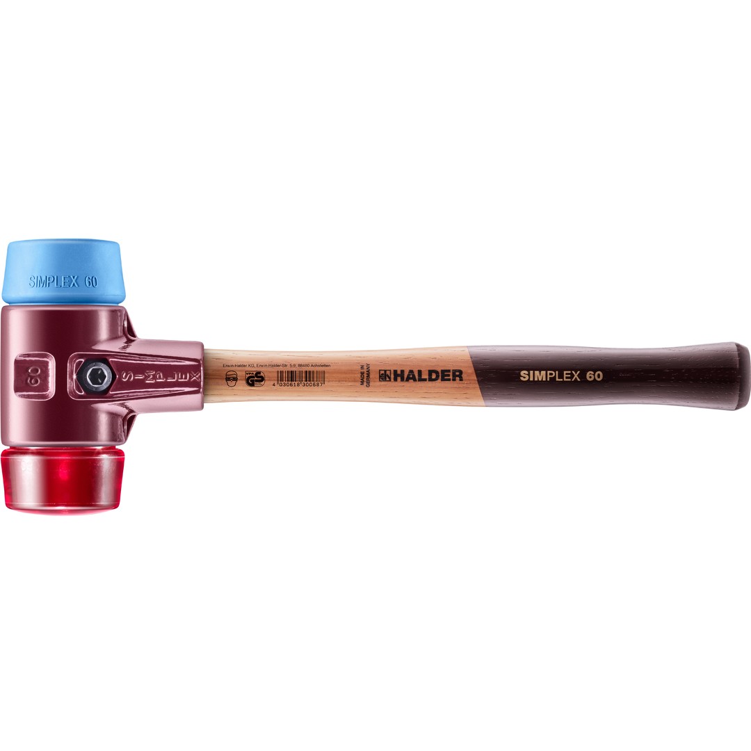SIMPLEX-Schonhammer, TPE-soft / Plastik; mit Tempergussgehäuse und hochwertigem Holzstiel | D=60 mm | 3016.060