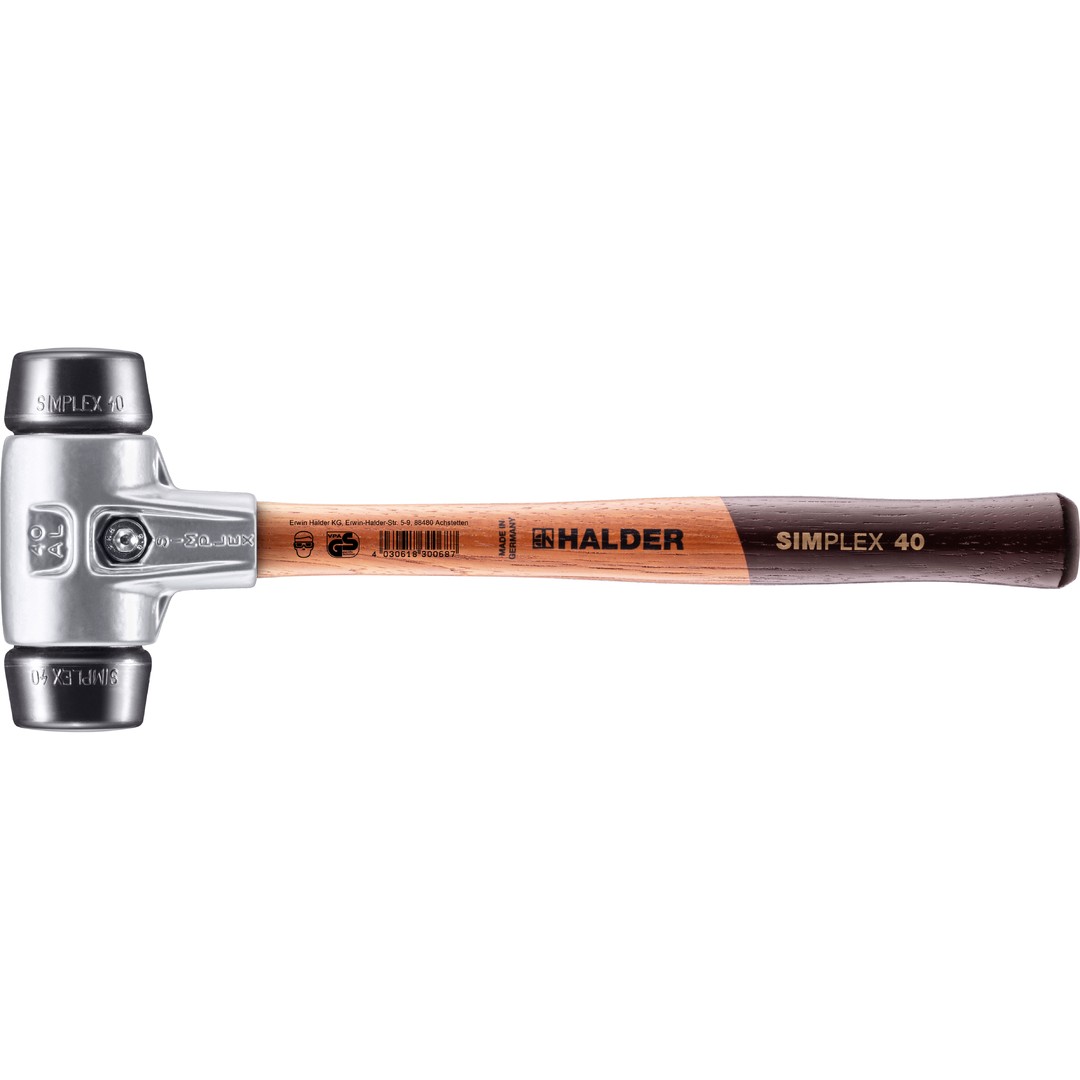 SIMPLEX-Schonhammer, Gummikomposition; mit Aluminiumgehäuse und hochwertigem Holzstiel | D=40 mm | 3102.040