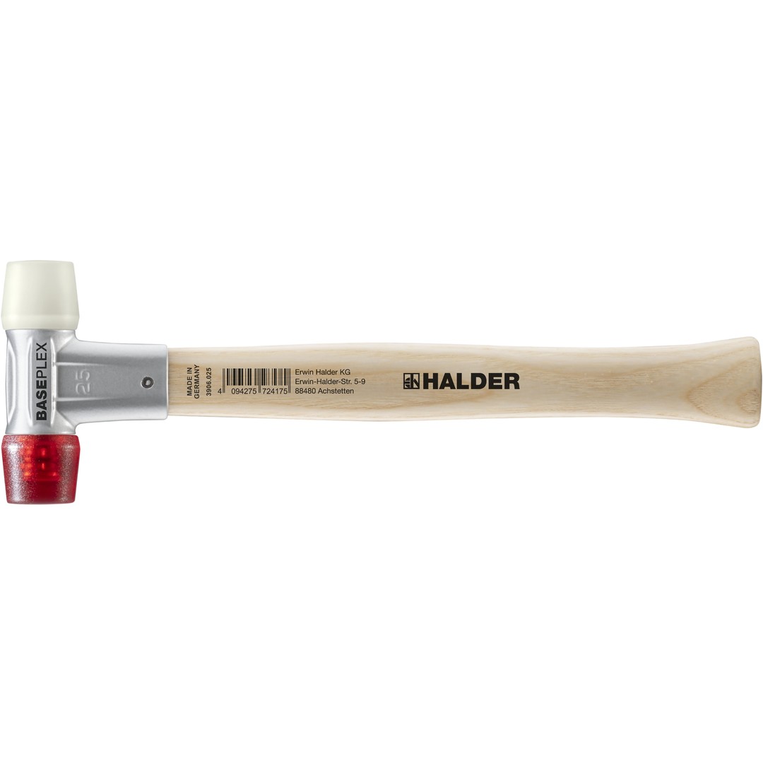 BASEPLEX-Schonhammer, Nylon / Celluloseacetat mit Zinkdruckguss-Gehäuse und Holzstiel | D=25 mm | 3968.025