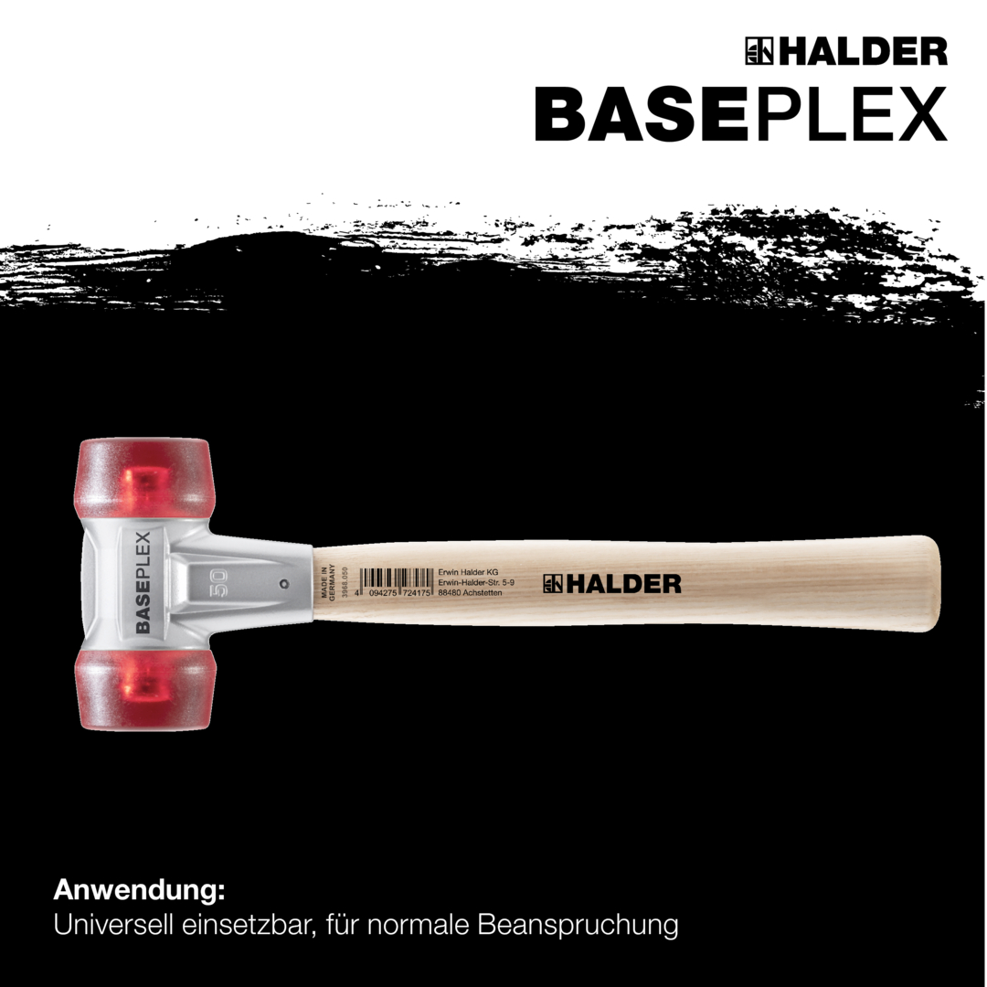 BASEPLEX-Schonhammer, Celluloseacetat / celluloseacetat mit Zinkdruckguss-Gehäuse und Holzstiel | D=50 mm | 3906.050