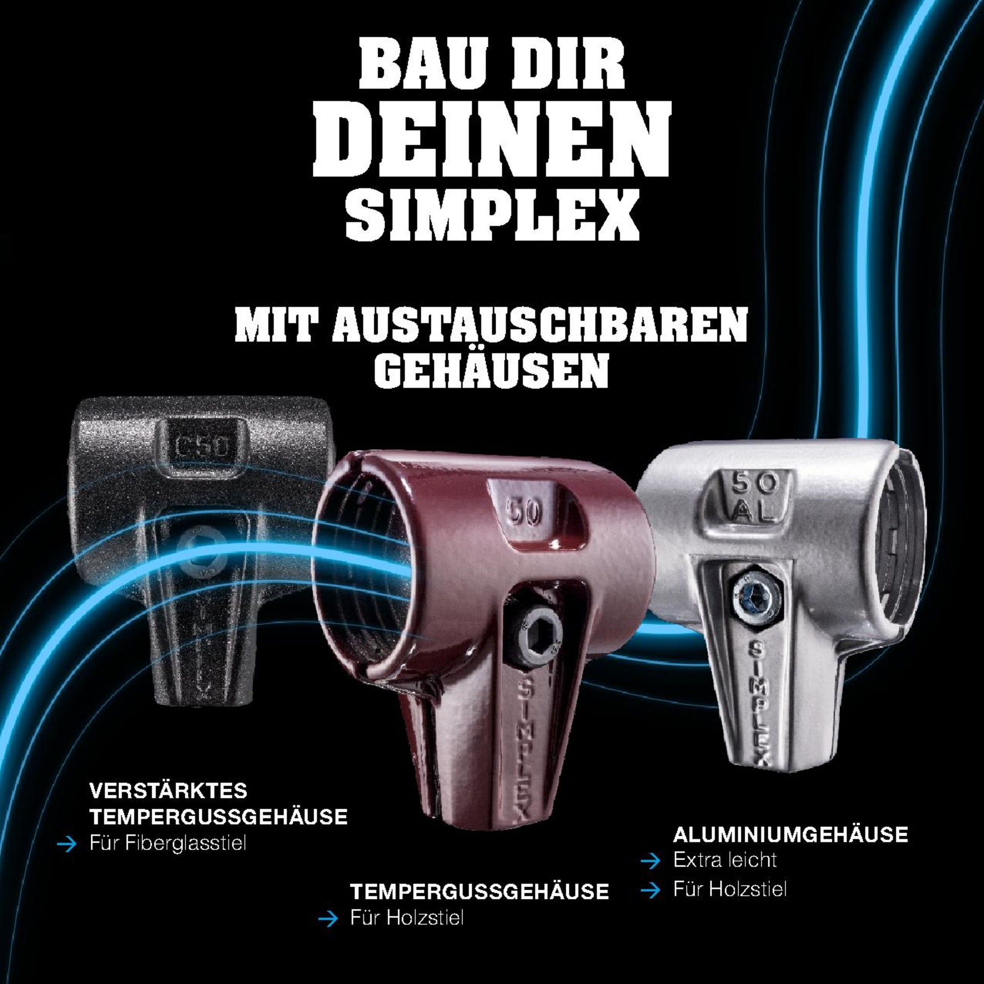 "SIMPLEX Vorteilsbox ""Build your SIMPLEX"", SIMPLEX Schonhammer D40, Gussgehäuse, Holzstiel und fünf verschiedene Einsätze | 3000s090"