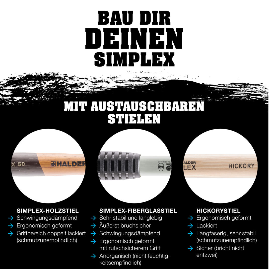 SIMPLEX-Schonhammer, Nylon / Weichmetall; mit Tempergussgehäuse und hochwertigem Holzstiel | D=50 mm | 3089.050