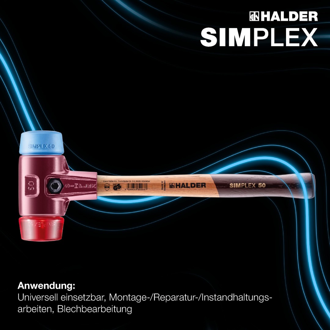 SIMPLEX-Schonhammer, TPE-soft / Plastik; mit Tempergussgehäuse und hochwertigem Holzstiel | D=60 mm | 3016.060