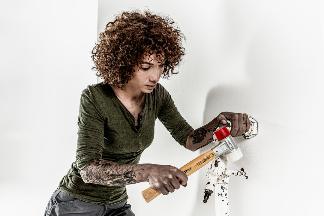 BASEPLEX-Schonhammer, Nylon / Celluloseacetat mit Zinkdruckguss-Gehäuse und Holzstiel | D=50 mm | 3968.050
