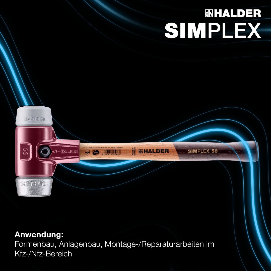 Młotek SIMPLEX z miękkim obuchem, TPE-średni / miękki metal; z obudową z żeliwa ciągliwego i wysokiej jakości drewnianym trzonkiem | D=60 mm | 3039.060